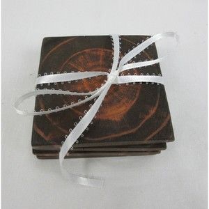 Coaster Set of 4 Hand Crafted Rough Cut Reclaimed Wood Primitive Style Dark